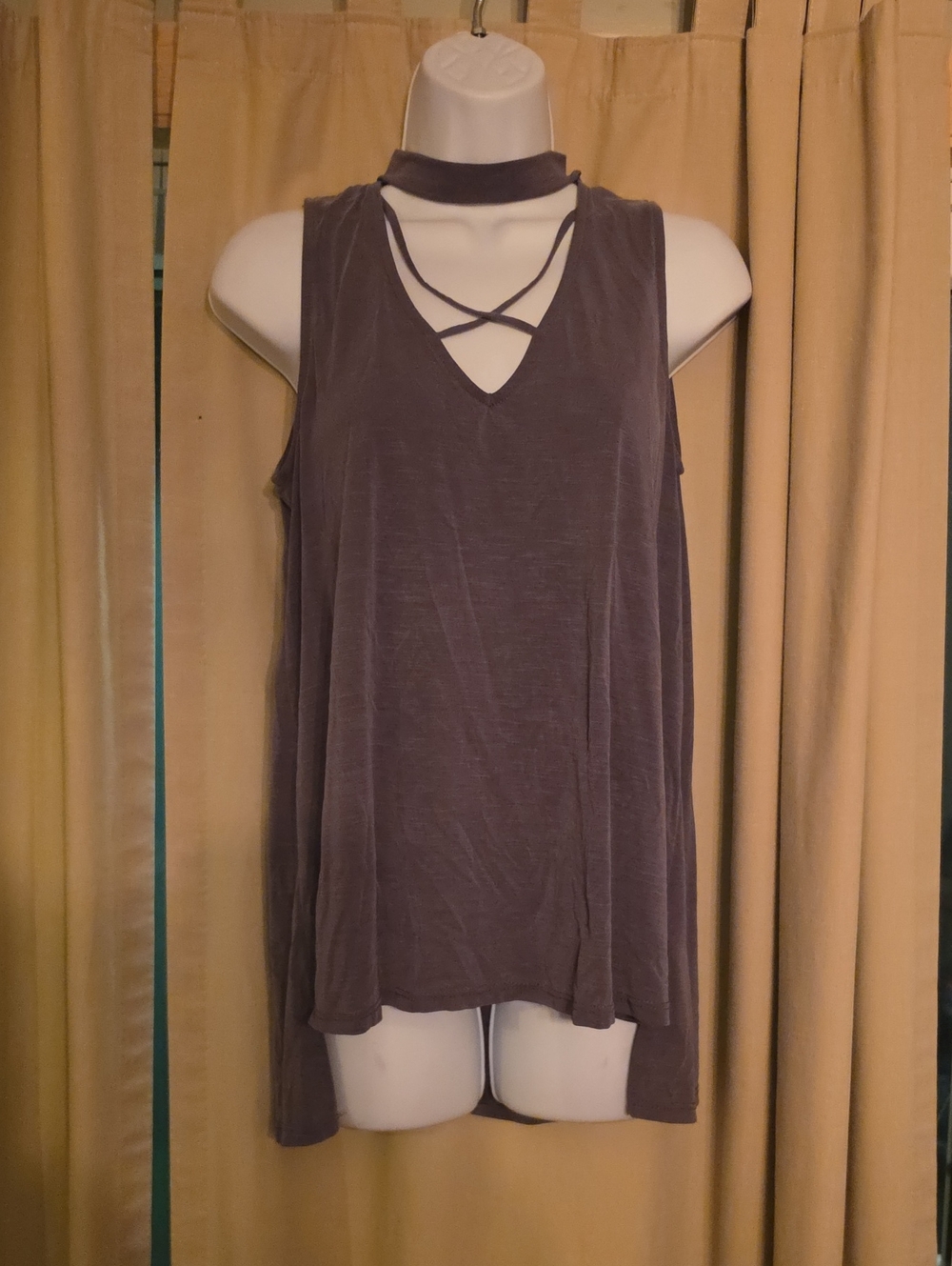 Sleeveless Crisscross Choker Top - Charcoal Soft Slinky Modal Material